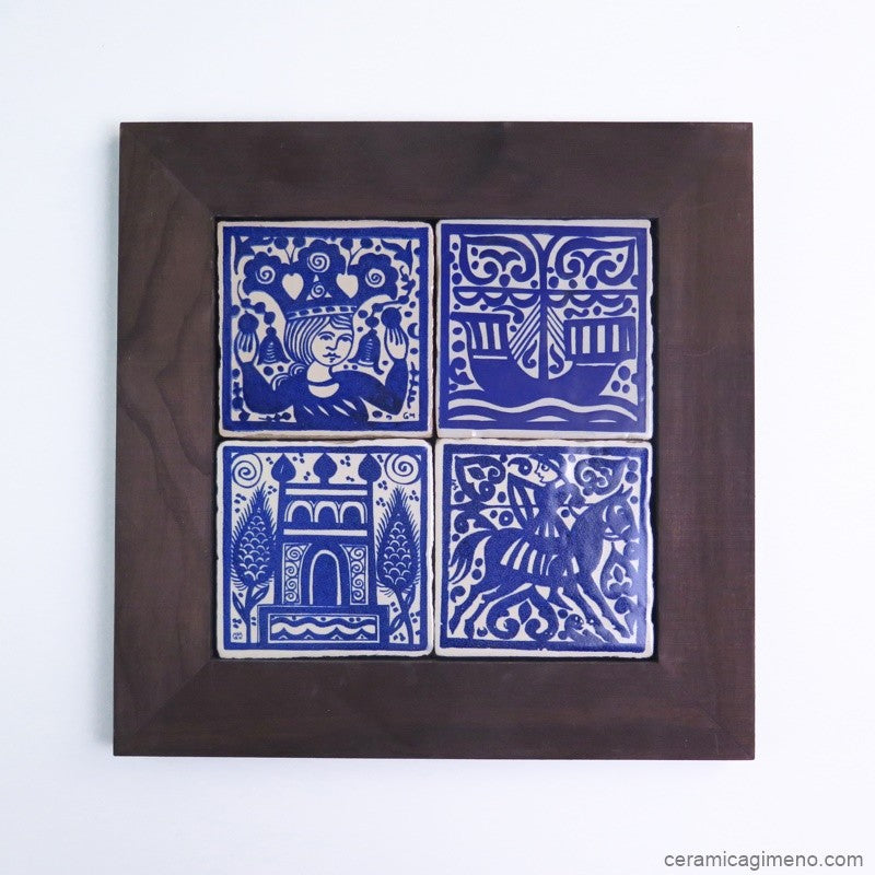 4 azulejos medievales con marco