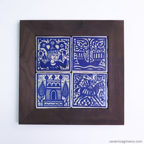4 azulejos medievales con marco