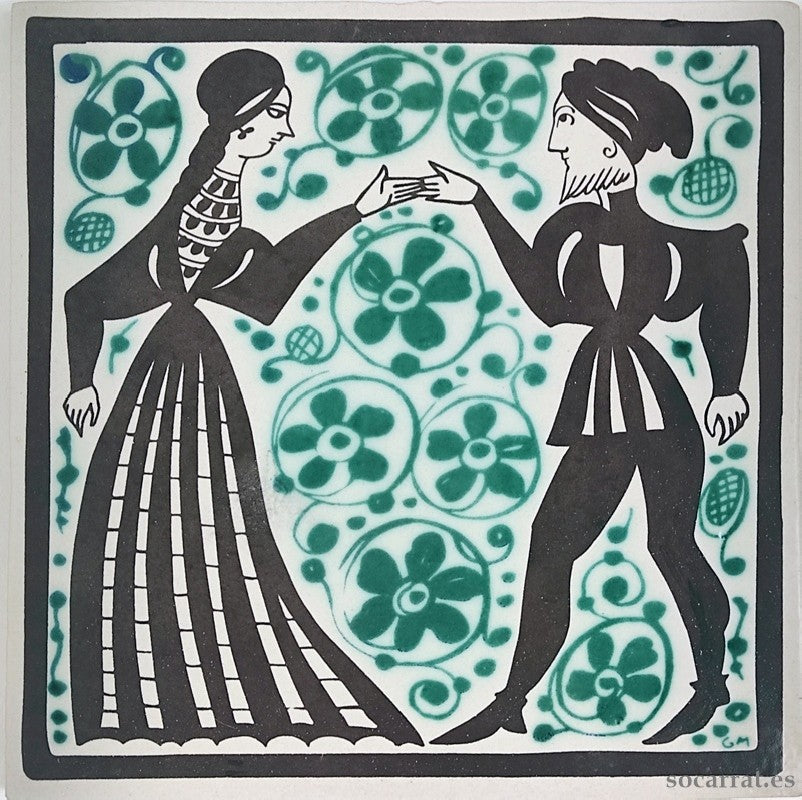 Pareja Verde y Manganeso. 20x20 cm. Marco caja 27x27x6 cm.