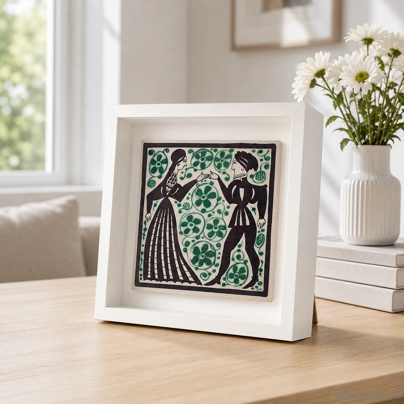 Pareja Verde y Manganeso. 20x20 cm. Marco caja 27x27x6 cm.