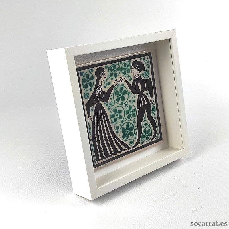 Pareja Verde y Manganeso. 20x20 cm. Marco caja 27x27x6 cm.