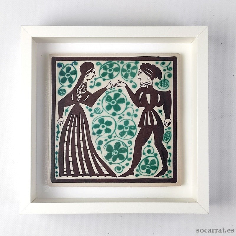 Pareja Verde y Manganeso. 20x20 cm. Marco caja 27x27x6 cm.