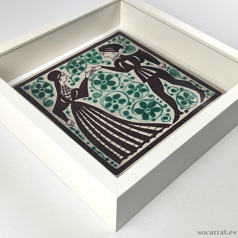 Pareja Verde y Manganeso. 20x20 cm. Marco caja 27x27x6 cm.
